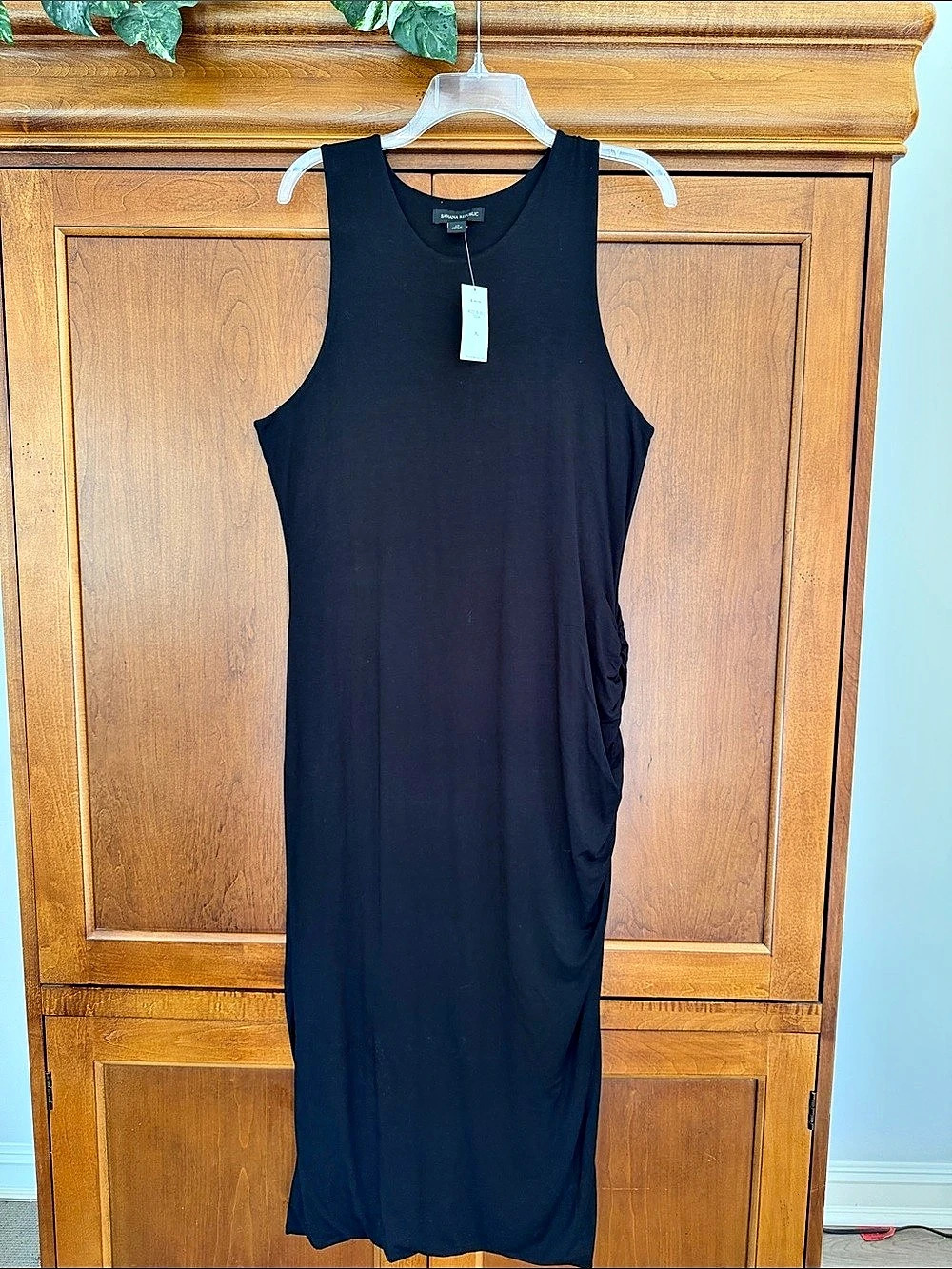 Banana Republic Ruched Maxi Side Dress in Black XL